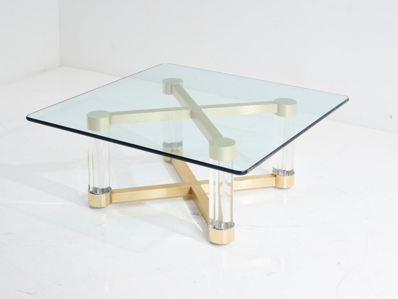 Lucite & Brass Coffee Table, 1980s