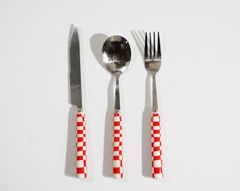 Red Checked Handled Utensils S/3