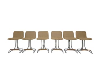 Set of 6 Tubular Chrome Swivel Barstools