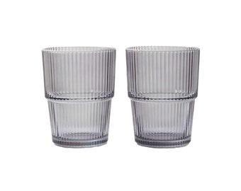 Pair of Ribbed Stacking Glasses - Smoked