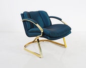 Silk Upholstered Brass Arm Chair, 1980s
