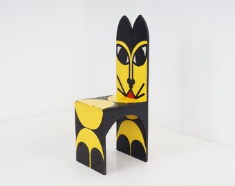 Hand-Painted Cat Chair, 1990s