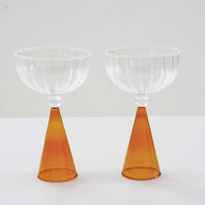 Pair of Amber Stemmed Coupes