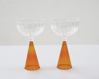 Pair of Amber Stemmed Coupes