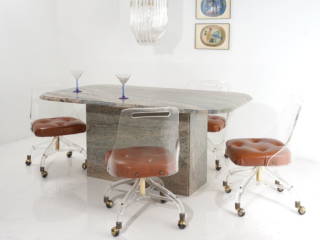 Veined Granite Pedestal Dining Table, 1970s Etsy