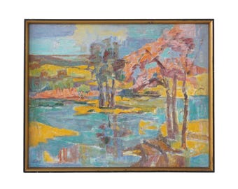 Lake Landscape Oil Painting, 31x25