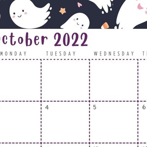 Cute ghost october calendar