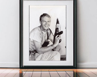 Vintage 1950s Steve Mcqueen photo, wall poster, vintage print Hollywood, press photo. The King of Cool, "Wanted Dead or Alive" photo