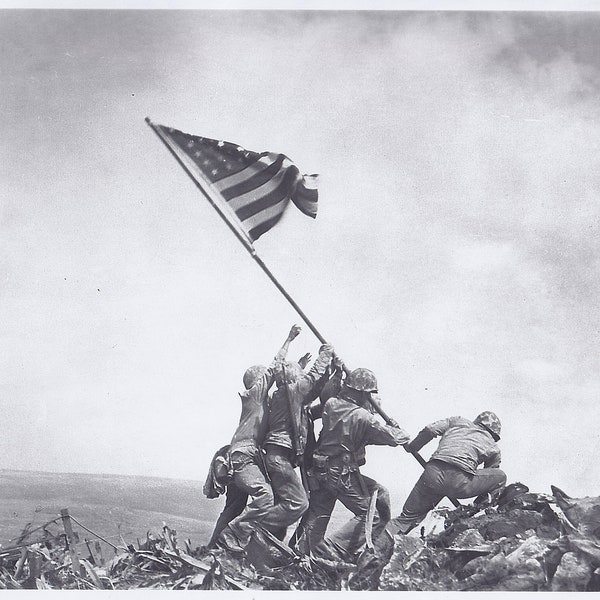 Photo VINTAGE du drapeau Iwo Jima, photo emblématique de Joe Rosenthal de la Seconde Guerre mondiale, photo de guerre, art mural, photographie emblématique des Marines américains, photo originale americana