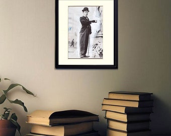 Charlie Chaplin vintage 1950 press photo in City Lights, Classic Hollywood collectable, original wall art photograph, retro photo Chaplin