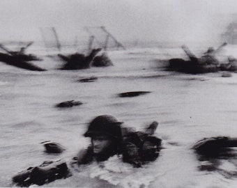 Robert Capa press photo, Normandy landing WWII, photojournalism war photography, Magnum Photos, Life Magazine photographer, iconic photo