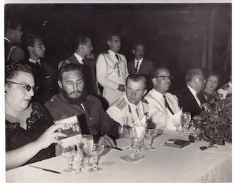Stamped Korda photo, Fidel Castro and Yuri Gagarin, press photograph Fidel Castro, vintage historical photo, wall art, gelatin silver print