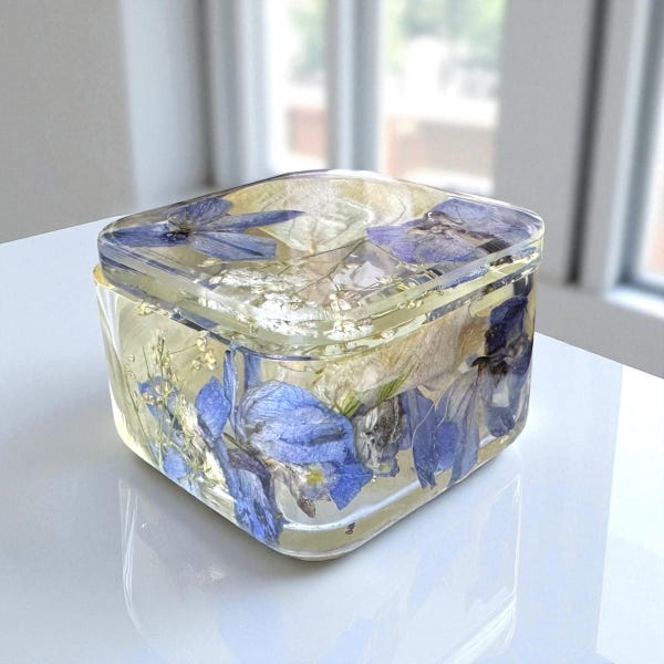 Custom Pressed Funeral Flower Resin Memorial Jar: Sympathy Gift