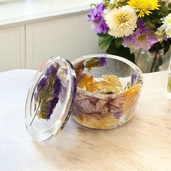 Custom Pressed Flower Resin Memorial Jar: Bereavement Gift, Funeral / Wedding Keepsake