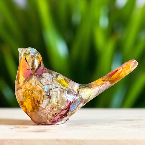 Custom Floral Resin Bird Memorial Decoration: Funeral Flower Keepsake, Decorative Cardinal Memento