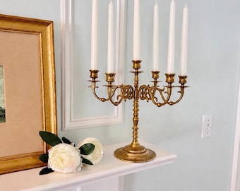 Vintage brass candelabra. **6 arm** please read description, 15 inches tall candelabra. Wedding decor. Brass candlesticks