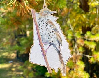 Georgia State Bird Ornament Wooden Bird Ornament Songbird Ornament Birdlover Christmas Gift Birdwatcher Gift