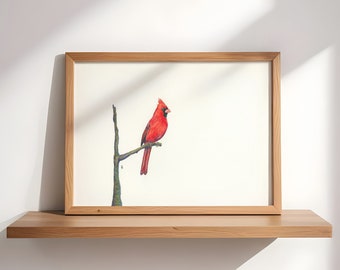Cardinal Bird Print, Red Bird Wall Art (8x10)