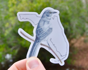 Vinyl Bird Sticker, Bird Decal, Animal Vinyl Sticker, State Bird of Florida: Northern Mockingbird
