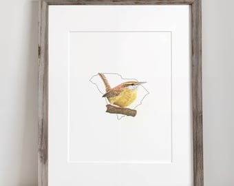 South Carolina State Bird Art Print for Living Room Nursery Gallery Wall Print Carolina Wren Art