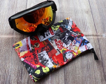 Dirtbike goggle bag, punk rock goggle case, snowboard goggle bag, drawstring bag, misfits bag