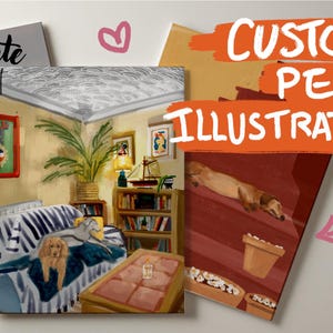 Personalised pet portrait illustration, custom digital illustration, unlimited pets, A4 to A2 ready to print file