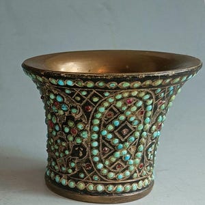 Antique Persian Qajar Brass Turquoise Cup Censer Islamic arts 19th Century