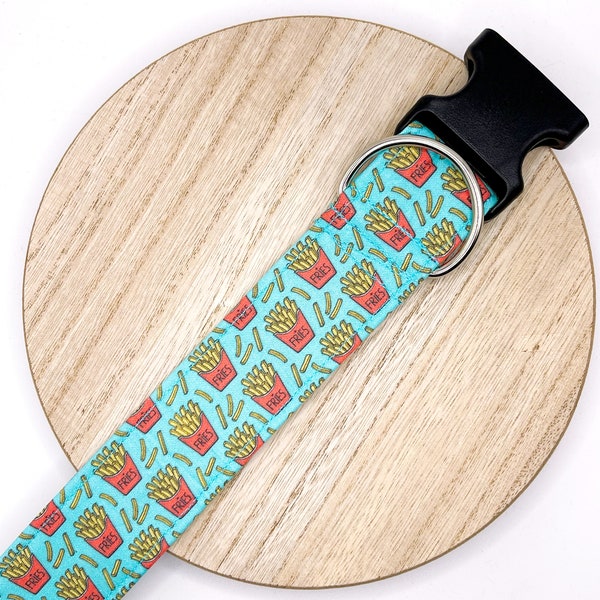 Dog Collar/ French Fries Dog Collar/ Fries Dog Collar/ Blue Dog Collar/ Food Dog Collar/ Fabric Dog Collar