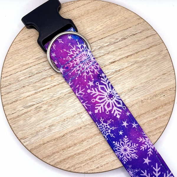 Dog Collar/ Blue and Purple Ombre Snowflake Dog Collar/ Winter Dog Collar/ Purple Dog Collar/ Fabric Dog Collar