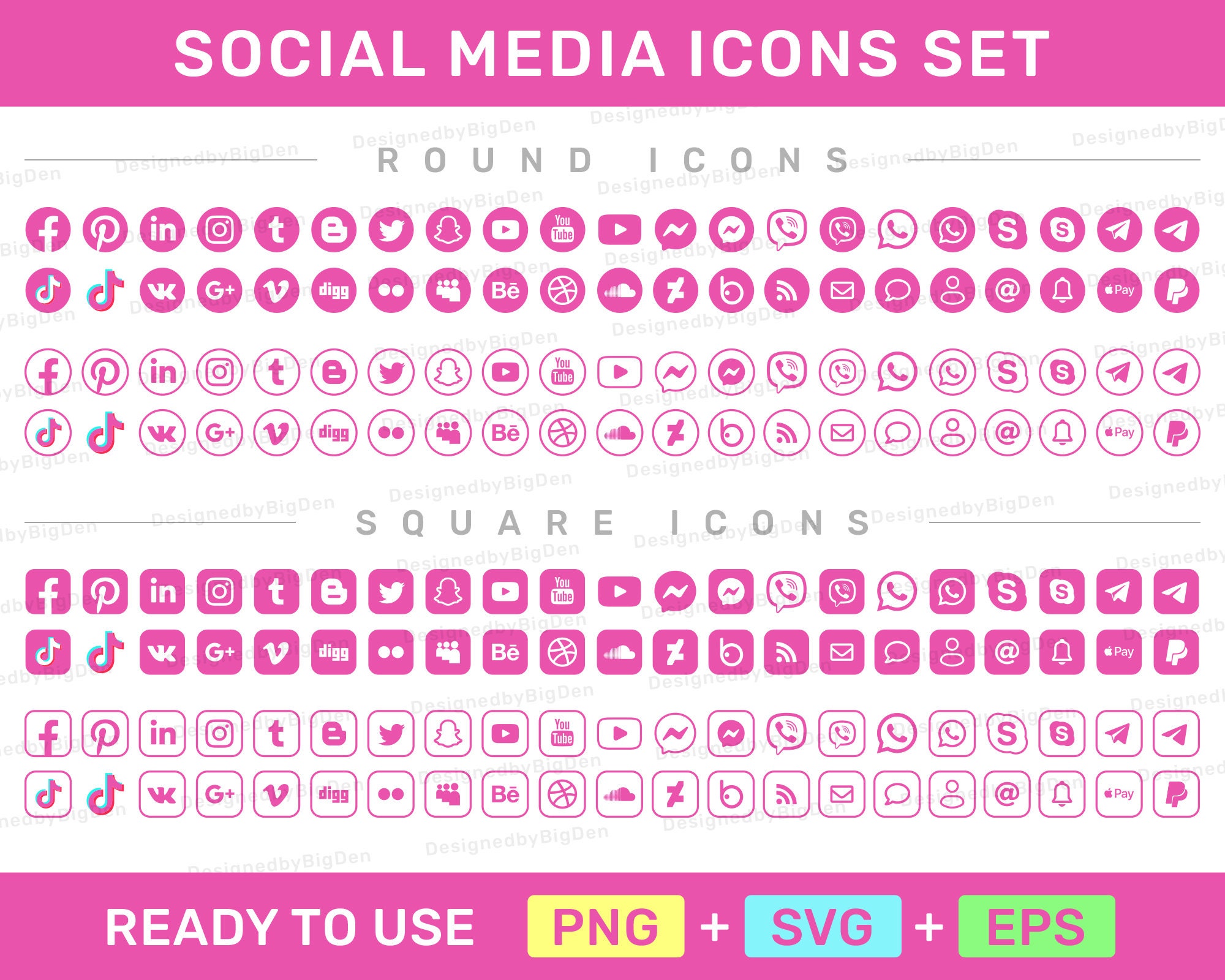 Pink Social Media Icons Set Pink Social Icons SVG Pink Etsy