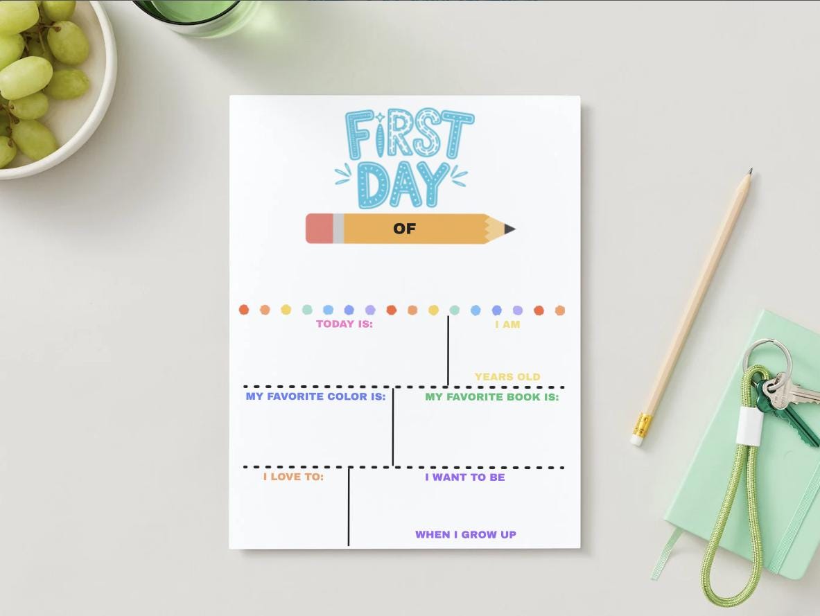 First Day of School Printable Sign | Fill-in-the-blank Photo Prop ...
