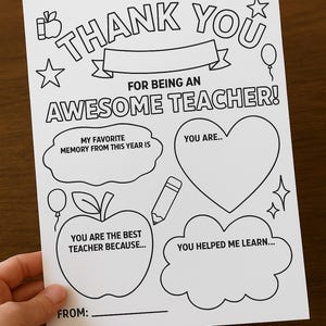 Printable Teacher Thank You Coloring Page | End of Year Gift for ...