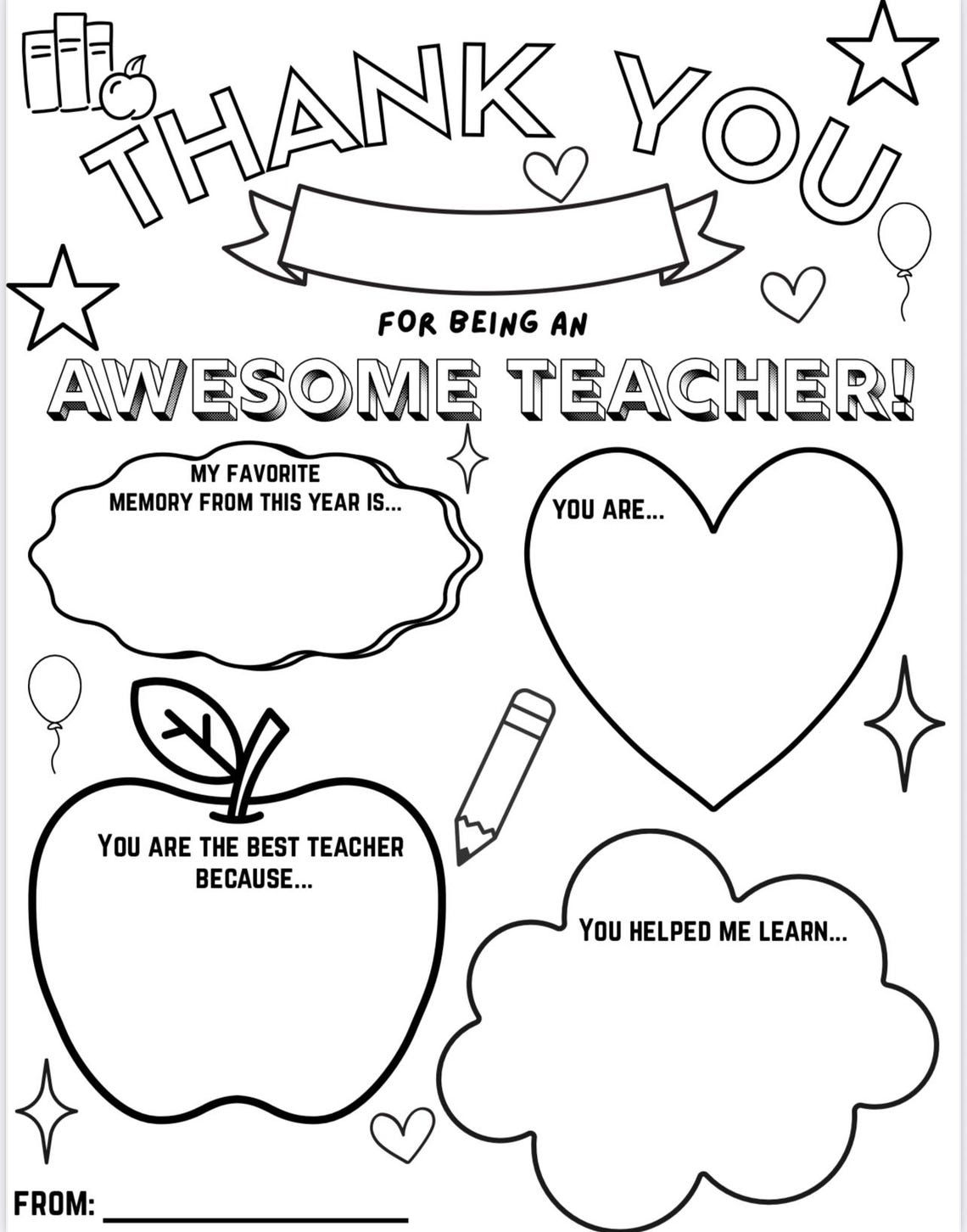 Printable Teacher Thank You Coloring Page | End of Year Gift for ...