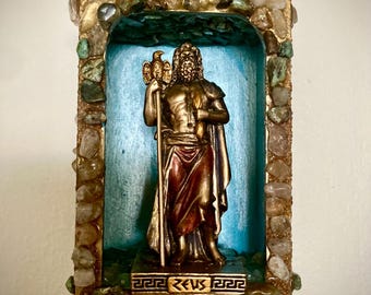 ZEUS Decorated Shrine Box Wall Altar Decor Hellenic Mythology