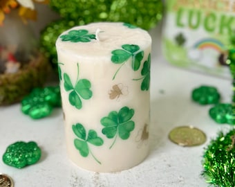 Green And Gold | Shamrock | Clover | Short | Decorative Candle