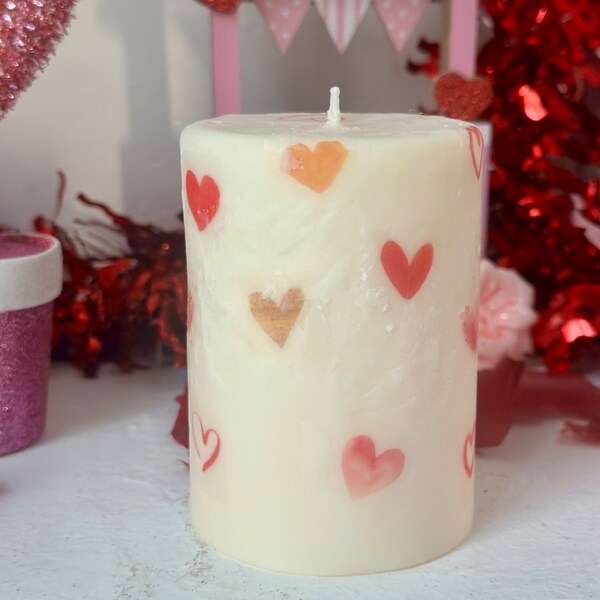 Handmade Gifts | Pink And Gold | Hearts | Valentine's Day | Short Decorative Candle