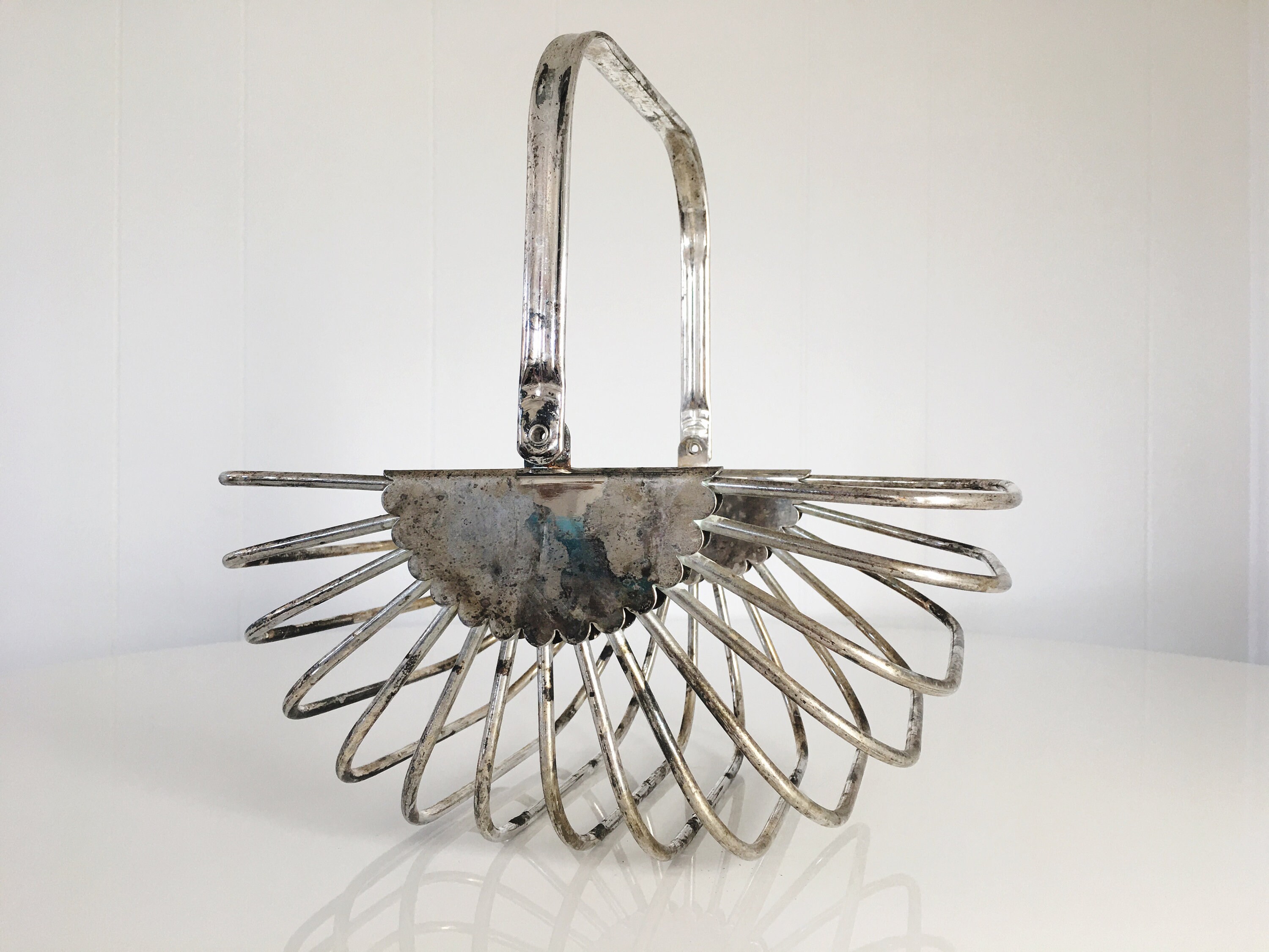 Vintage Silver Thick Metal Wire Basket with Handle Fruit Etsy