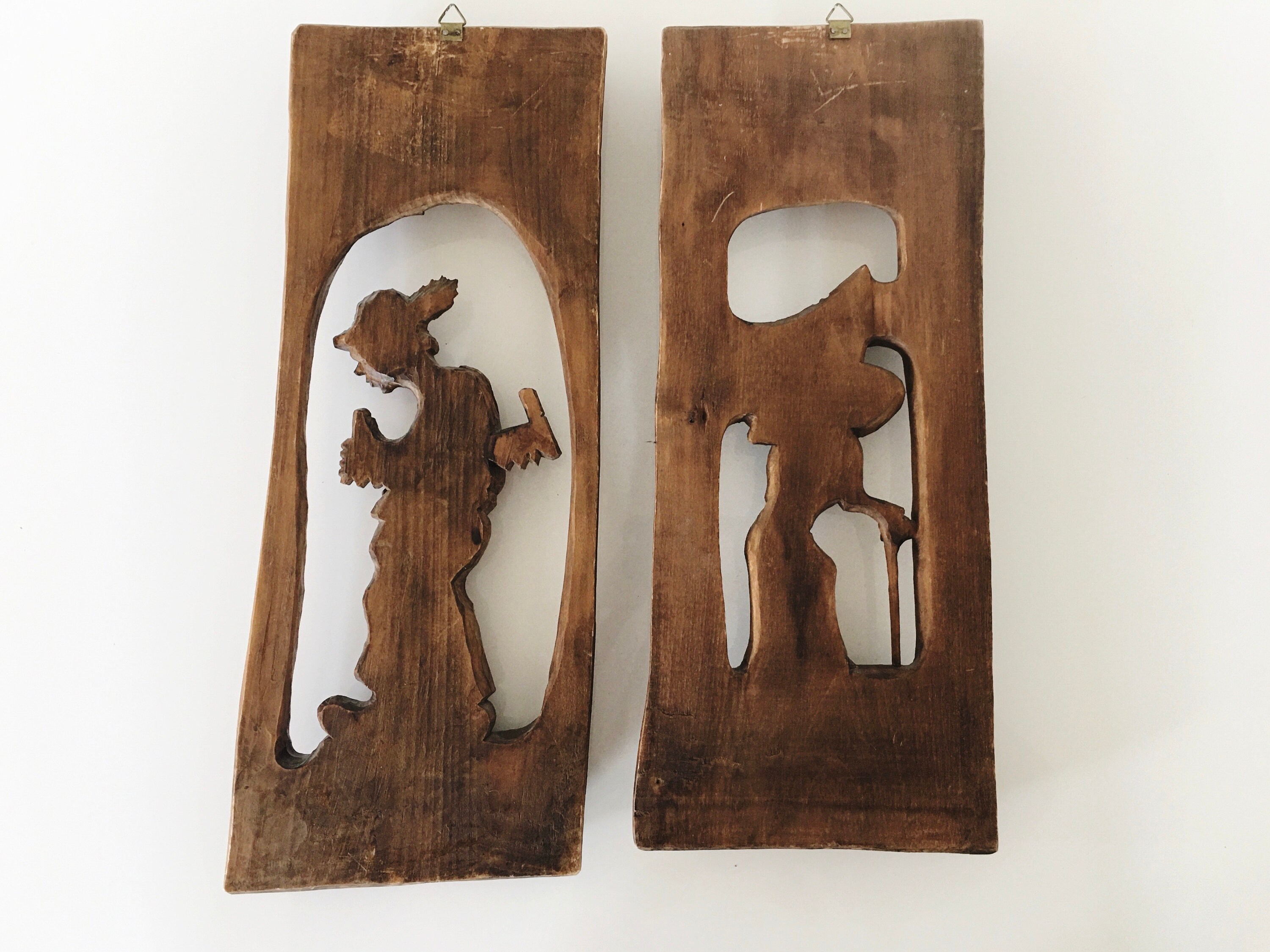 Vintage Hand Carved Wood Wall Hangings Working Man and Woman Etsy