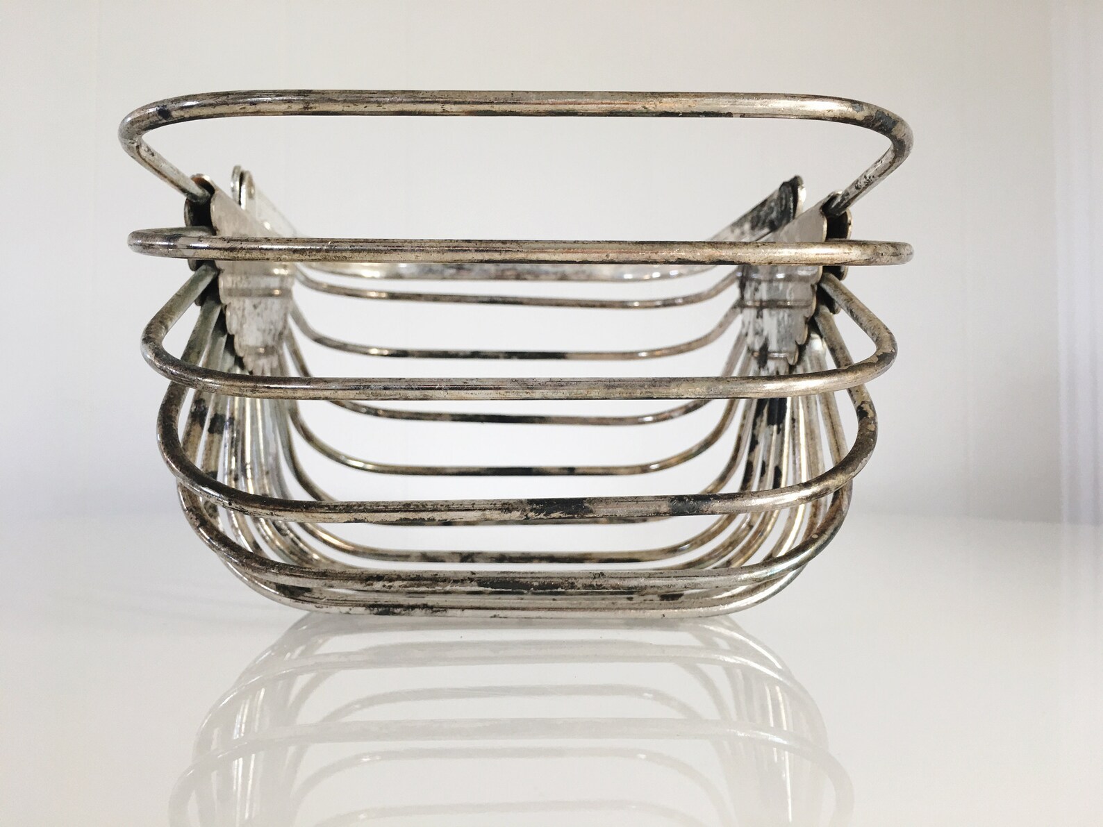 Vintage Silver Thick Metal Wire Basket With Handle Fruit Etsy
