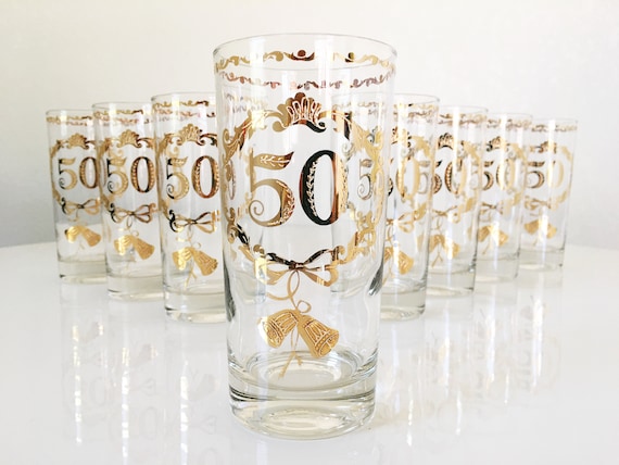 Vintage Mid Century Modern Culver Highball Glasses Set of 8 Golden