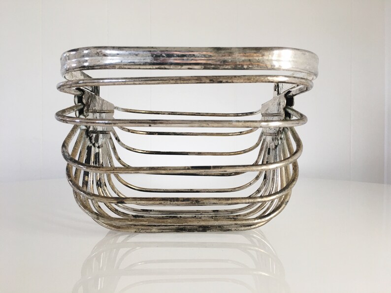 Vintage Silver Thick Metal Wire Basket With Handle Fruit Etsy