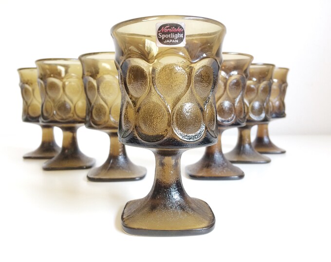 Vintage Noritake Spotlight Wine Glasses Goblets Set of 7 Antique Gold