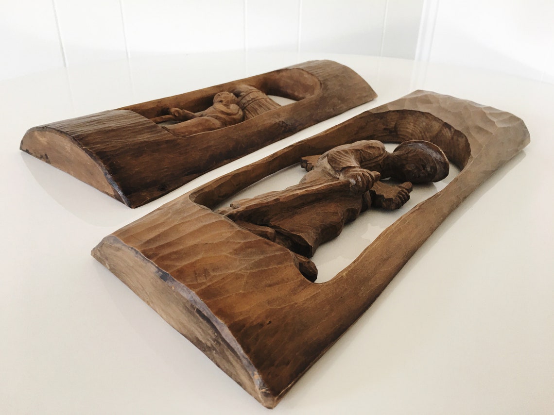 Vintage Hand Carved Wood Wall Hangings Working Man and Woman Etsy