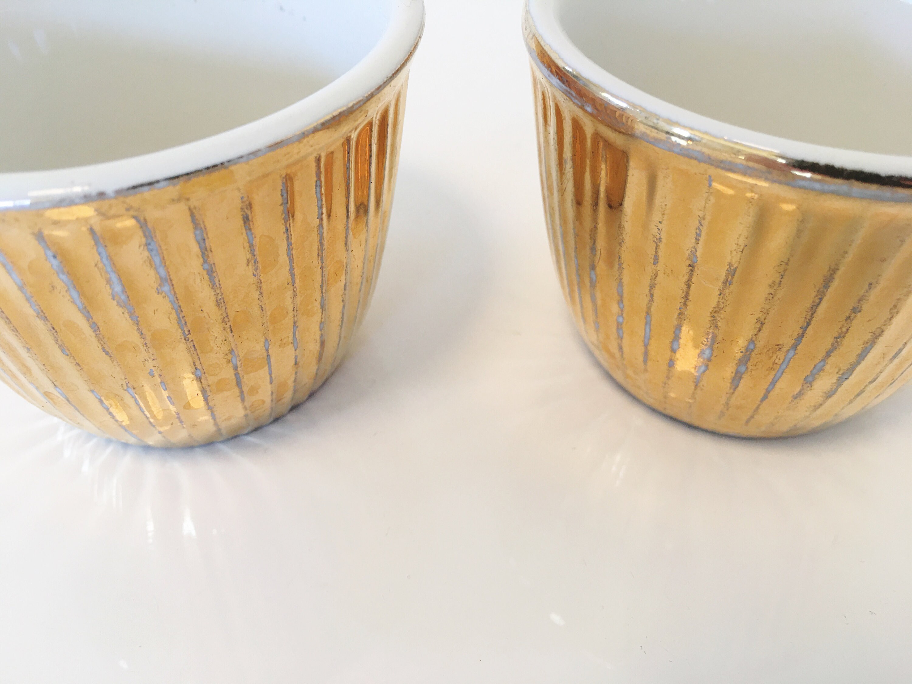 Vintage Hall Golden Glo 22K Gold Ribbed Baking Custard Cups Etsy