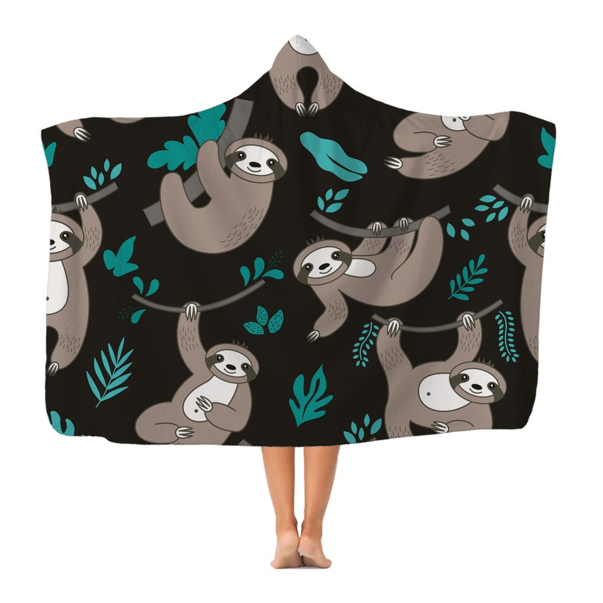 LUXURY Lazy Sloth Black Super soft,  Adult / Youth hooded blanket