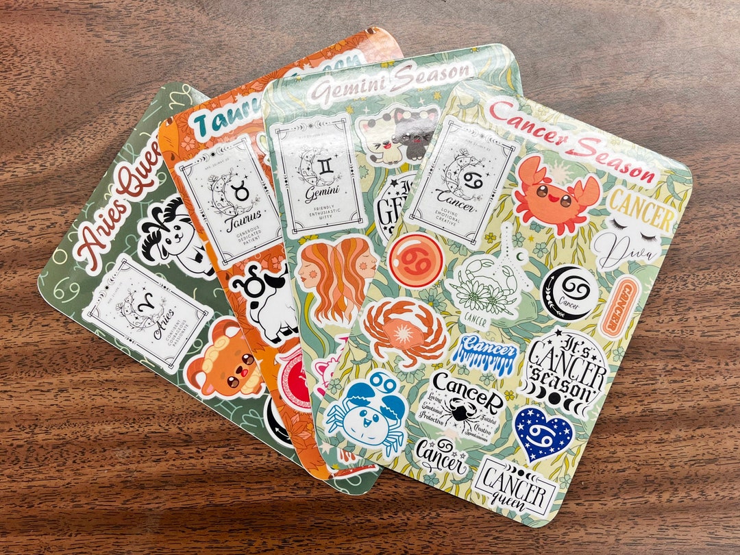 Zodiac Sticker Sheet - Group 1 - Aries, Taurus, Gemini and Cancer ...