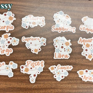 Zodiac Constellations with Boho Flowers Sticker - Die Cut, 3 inch - Water-resistant, Laminated - Ideal for Laptop and Hydro-flask