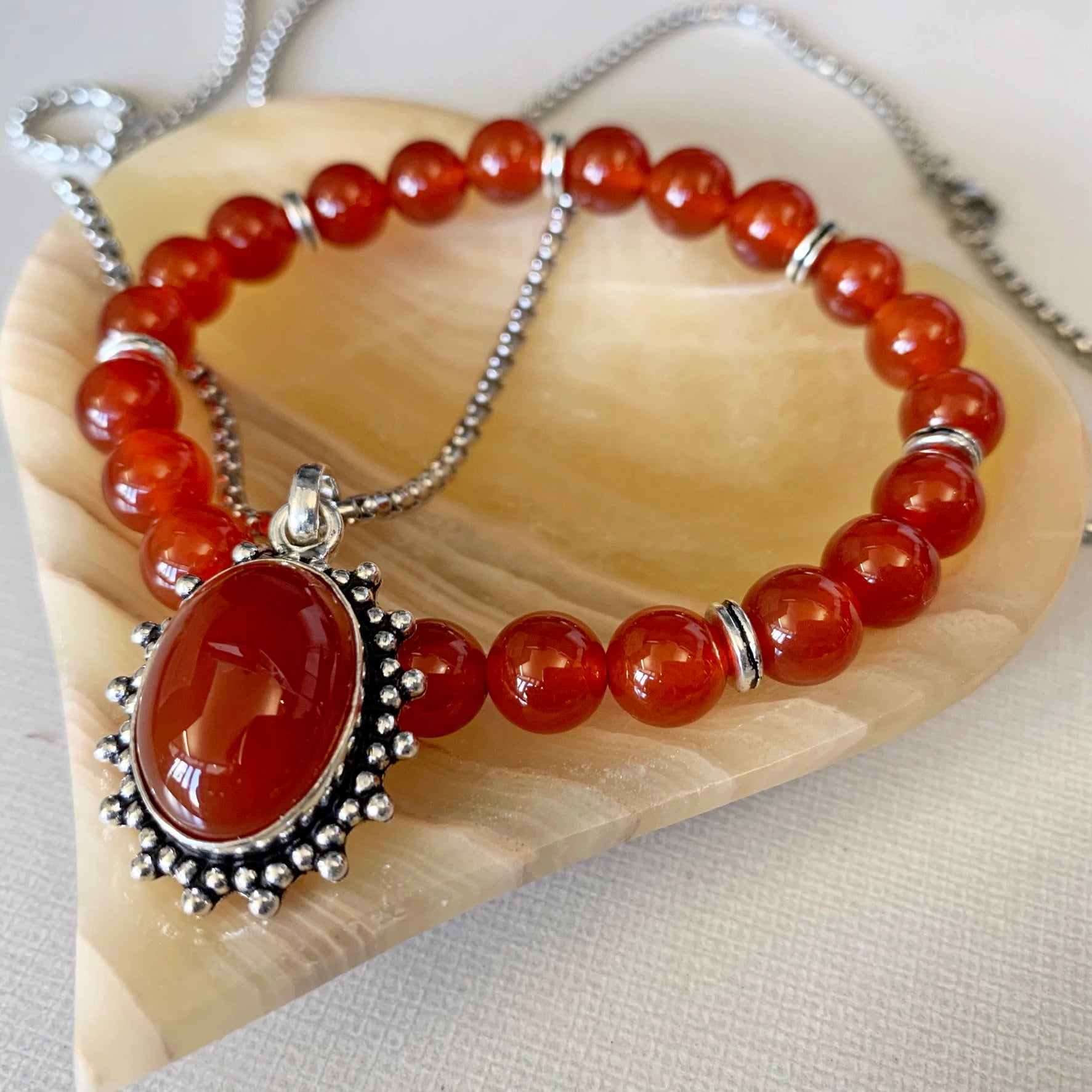 Red Carnelian Jewelry Set Bracelet and Necklace 7 inch / Etsy