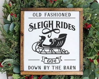 Sleigh Rides Farmhouse Christmas Sign 13.5x13.5". Holiday wood sign, rustic holiday sign, Christmas sign, Farmhouse Christmas, holiday decor