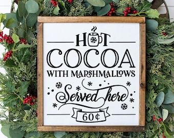 Hot Cocoa Farmhouse Sign 13.5x13.5. Holiday wood sign, hot chocolate sign, Christmas sign, Farmhouse Christmas, holiday decor, hot cocoa bar